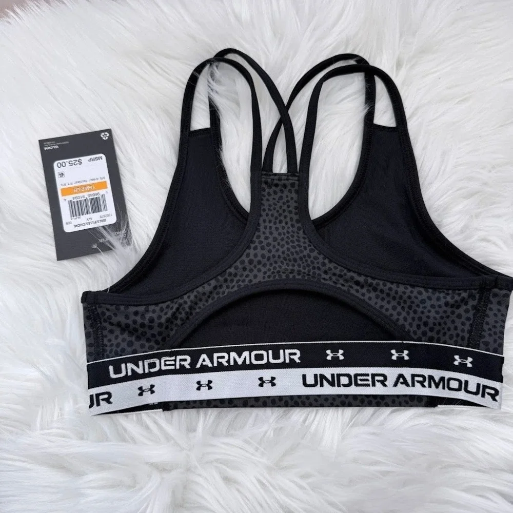 Under Armour Girls HeatGear‎ Printed Sports Bra Youth Small  Black Grey Cheetah